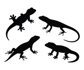 Set of black lizard silhouettes vector illustration.