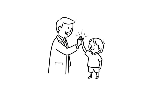 Father and son high five in simple black and white line drawing