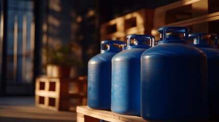 Export grade cylinders packaged for transport, metal tanks designed for fuel storage highlighting durability, regulatory approval, and worldwide distribution. cinematic color correction, natural