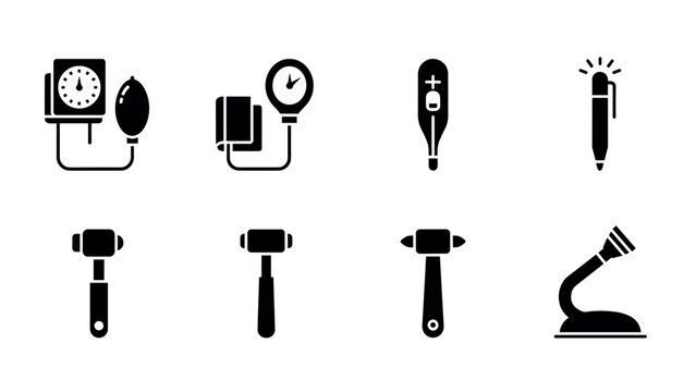 Medical tools silhouette collection featuring diagnostic and examination icons