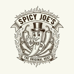 Obraz premium Cartoon Hot Pepper Character Wearing Top Hat.