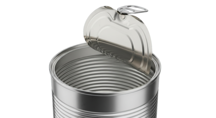 Opened metal can isolated on black shows a modern sleek design and high reflective qualities