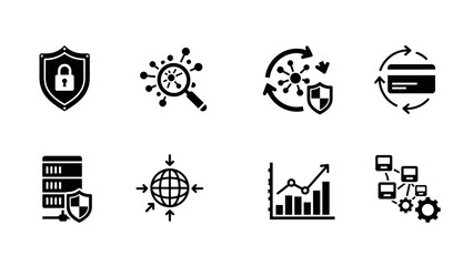Cybersecurity and data protection icons set in minimalist style