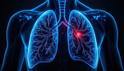 Human Lungs with Pain Spot Illustration: Medical Visualization for Health and Disease Concepts