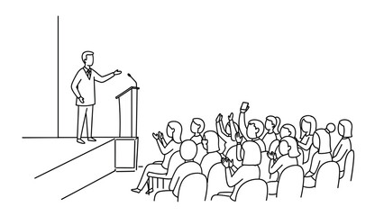 Speaker engaging audience with active participation in linear style