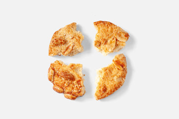 Broken cookies. Pieces of cookies on a white background
