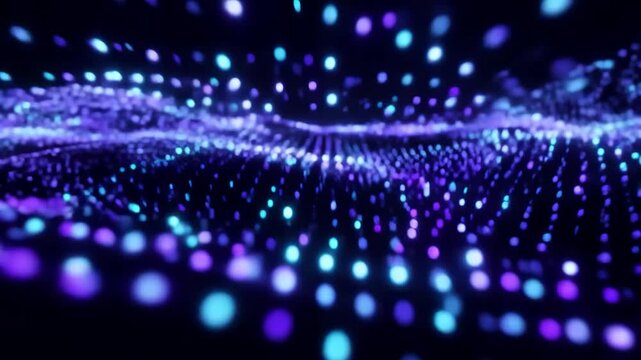 Smooth Flowing Field of Glowing Blue and Purple Data Points in Seamless Digital Landscape