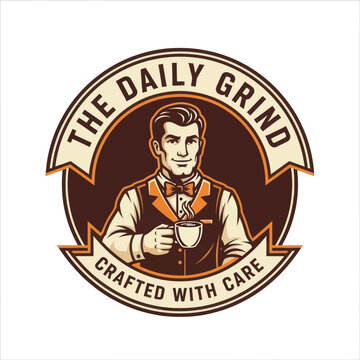 Vintage Barista Logo Illustration with Coffee.