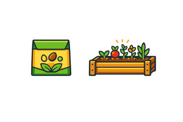 Obraz premium Seed packet and growing plants icon set