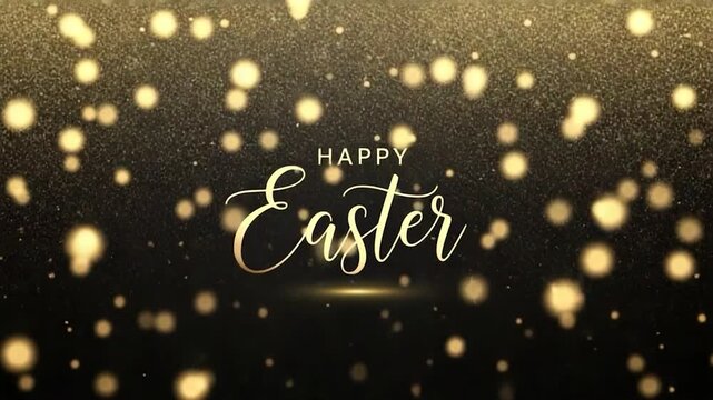 Happy Easter Greeting Card with Bokeh Effect: A captivating Easter greeting against a rich backdrop of gold bokeh. The elegant, script Happy Easter takes center stage, radiating joy.