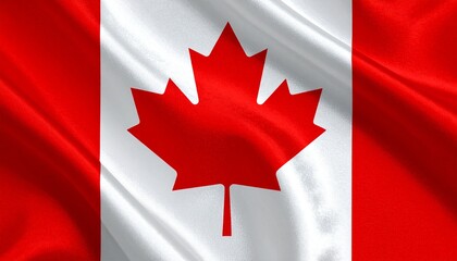 Obraz premium A clean digital rendering of the national flag of Canada, featuring a red field with a central white square. In the center of the white square is a stylized red maple leaf with eleven points. The desi