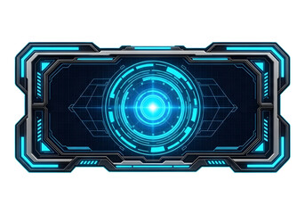 Futuristic blue and black interface with glowing circle on a transparent background