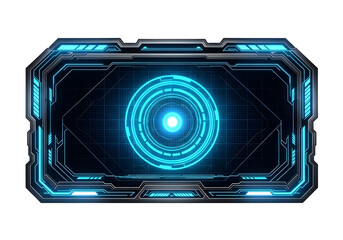 Futuristic blue and black interface with glowing circle on a transparent background