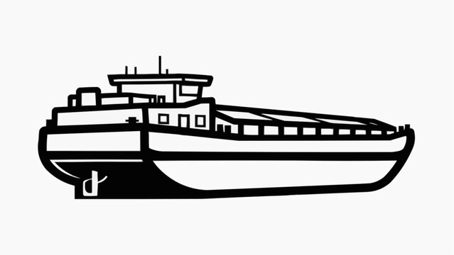 Minimalist Black and White Cargo Ship Illustration