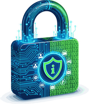 Create a Cyber Security and safety information, personal data concept. Digital Padlock. 3d rendering vector art with white background..