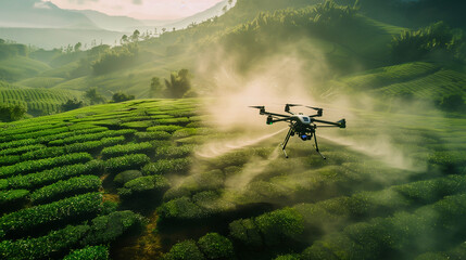 Fototapeta premium Agriculture drone fly to sprayed fertilizer on farm.