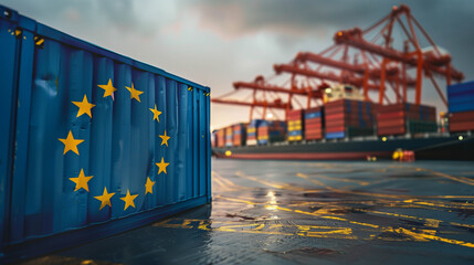 Fototapeta na wymiar logistic container with EU flag.