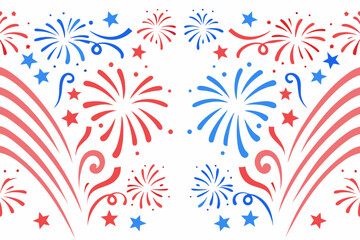 Festive patriotic fireworks display pattern with stars and red white and blue