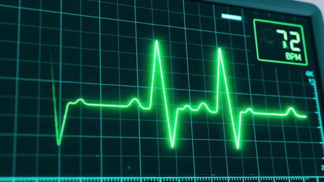 Heartbeat monitor displaying a normal heart rate on a medical screen with a steady pulse