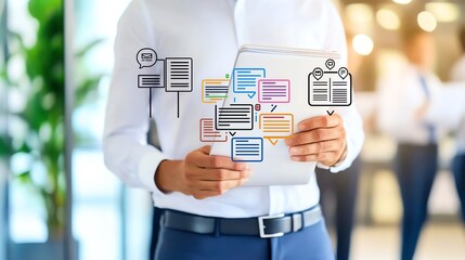 Researcher Using Tablet for Digital Data Collection and Qualitative Document Analysis