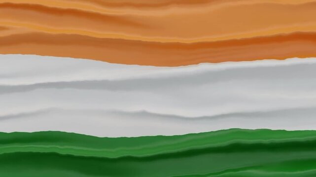 Flowing Indian tricolour animation with saffron, white and green waves blending smoothly.