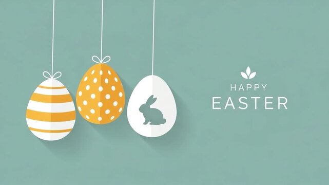 Easter Egg Delight: Festive Easter eggs, decorated with vibrant patterns and a charming bunny, dangle gracefully against a soft backdrop, evoking the joy and renewal of the spring season.