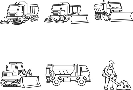 Essential urban service vehicles and construction equipment for city maintenance and development projects