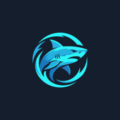 Obraz premium Dynamic Blue Shark Logo with Swirling Water Design.