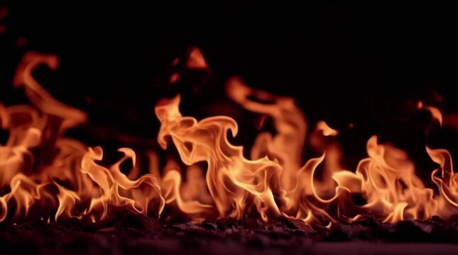 Realistic Fire Flames Burning Hot on Black Background Element, Seamless Loop of Intense Heat and Orange Energy 4k video animation seamless loop