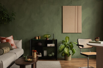 Cozy Olive Green Living Space with Modern Furniture and Accents © FollowTheFlow