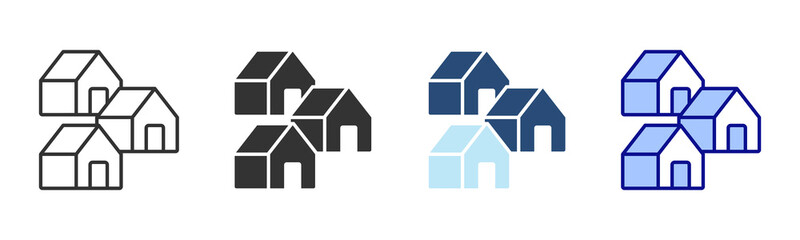 House Cluster Icon Set. Designed In Multi Style