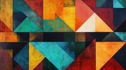 Fototapeta premium Colorful geometric shapes create a bold pattern in an art piece located in a gallery setting
