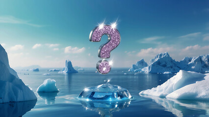 南極の氷河に浮かぶ光を反射したキラキラクエスチョンマーク