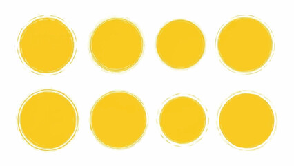 A simple arrangement of eight textured bright yellow circular shapes against a clean predominantly white background