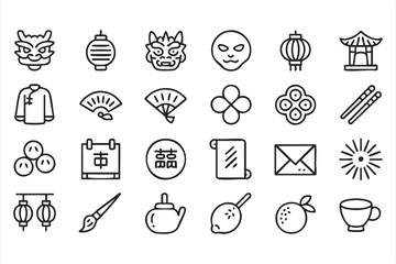 Fototapeta premium Lunar New Year Chinese Icons for Apps, Branding, and Education