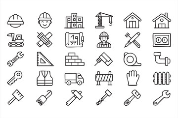 Builder and Tool Line Icons for Construction Management Apps