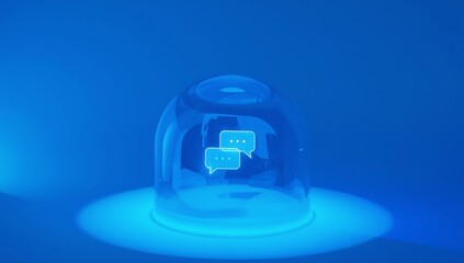Blue Speech Bubble Icons Protected Inside a Transparent Dome with Light Effect speech bubbles chat