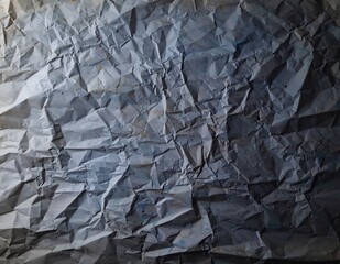 Grey wrinkled paper texture close-up - monochromatic crumpled surface with intricate fold pattern detail - digital backdrop