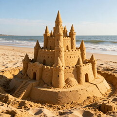 Intricate Sand Castle on Sandy Beach