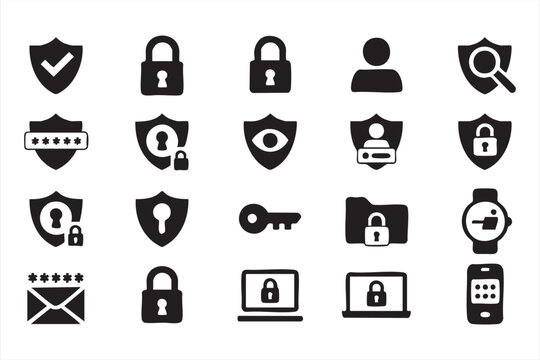 Secure Login and Password Protection Icons for Authentication UI Systems