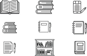 Education Stationery Line Icon Set, Vector