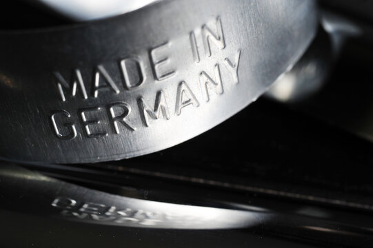 Hamburg, Germany - July 27, 2023: Made in Germany - engraved in metal - The sign symbolizes good quality and reliability