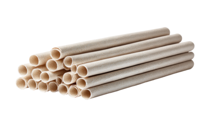 Biodegradable paper drinking straws stacked in bundle eco friendly disposable tableware product isolated on white background