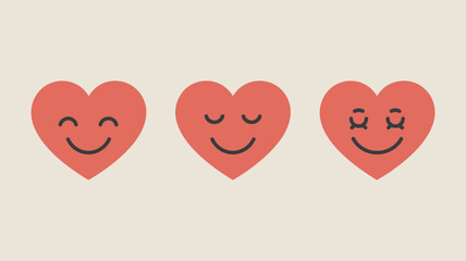 Three heart emojis displaying different expressions Vector