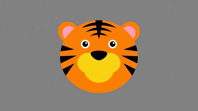 Cute cartoon tiger face illustration, simple and friendly tiger character with orange and black stripes, fun animal graphic for kids' designs