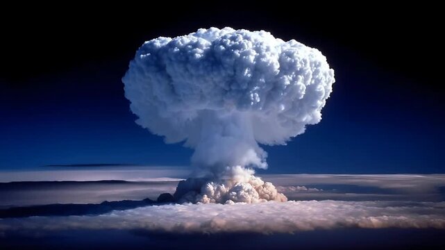 A massive nuclear explosion cloud rises into the atmosphere viewed from space during a catastrophic event