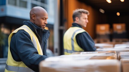 Workers preparing fuel products for delivery, organized stacks and clear labeling highlighting inventory management and smooth supply chain execution. cinematic color correction, natural uneven