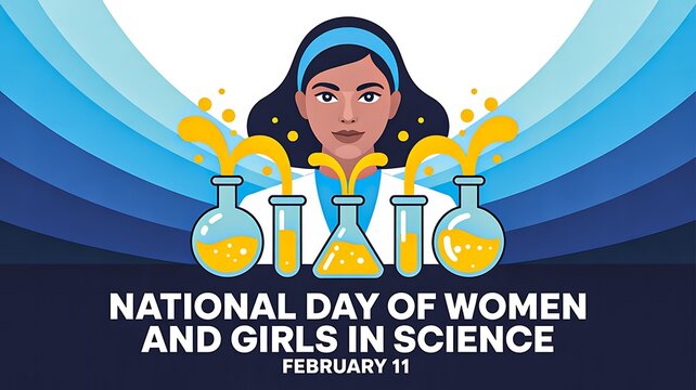National day of women and girls in science concept with female scientist illustration
 - Powered by Adobe
