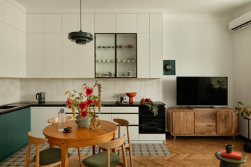 Obraz premium Cozy Interior Space Featuring a Kitchen and Living Room