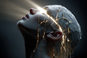 A conceptual image representing the mind, illuminated and fragmented, suggesting a breakthrough